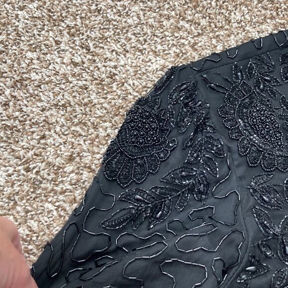 Vintage 80s Laurence Kazar Beaded Shortsleeve Black Formal Cocktail Dress Large - Picture 14 of 16